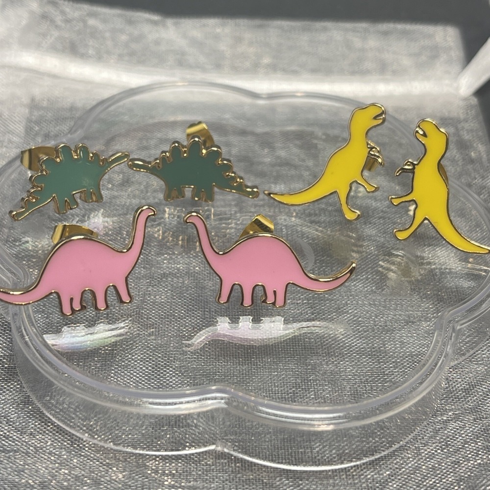 Dinosaur Earrings T- Rex, Stegosaurus &‎ Brontosaurus 3 Piece Set New Backings